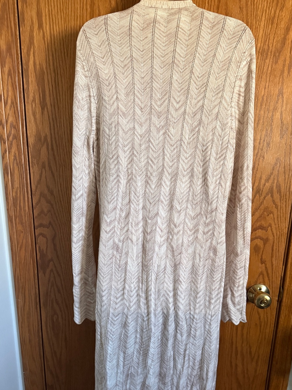White House Black Market Chevron Pointelle  Beige Open Front Cardigan Size Med - Picture 6 of 11